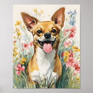 Watercolor Chihuahua in Wildblomma Meadow - Cute D Poster