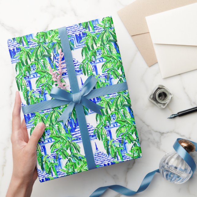 Watercolor Chinoiserie Blue Pagodas Presentpapper (Gifting)