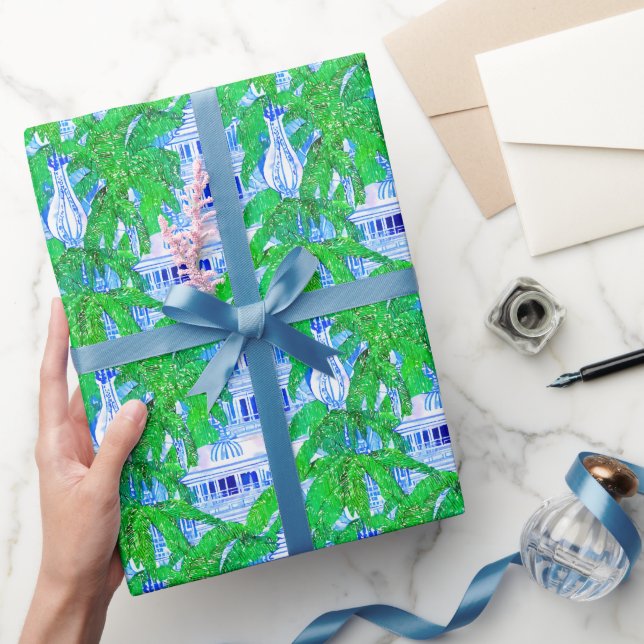 Watercolor Chinoiserie Blue Pagodas Presentpapper (Gifting)