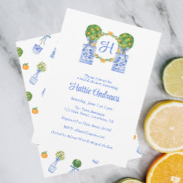 Watercolor Chinoiserie Citrus Topiary Monogram Inbjudningar