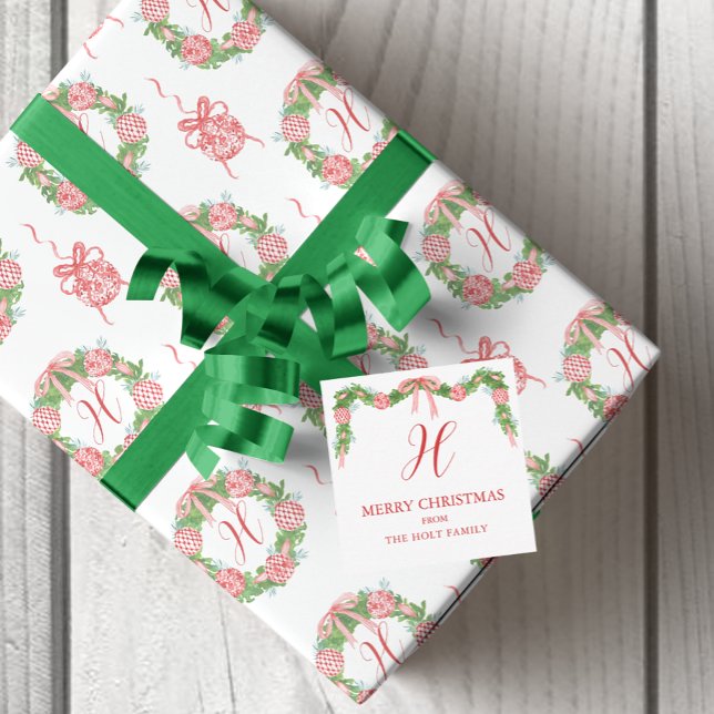 Watercolor Chinoiserie Garland-julutrymme Anteckningskort (Watercolor Chinoiserie Garland Christmas Gift Enclosure Cards)