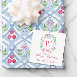 Watercolor Chinoiserie Ginger Burk Monogram Vapens Anteckningskort