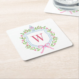 Watercolor Chinoiserie Ginger Burk Monogram Vapens Underlägg Papper Kvadrat