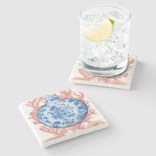 Watercolor Chinoiserie Ginger Burk och Coral Stenunderlägg