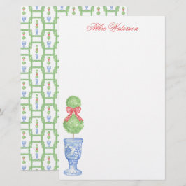 Watercolor Chinoiserie jul Bow Topiary Brevpapper