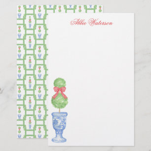 Watercolor Chinoiserie jul Bow Topiary Brevpapper