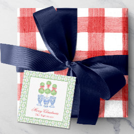 Watercolor Chinoiserie jul Bow Topiary Gift Anteckningskort