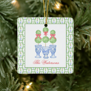 Watercolor Chinoiserie jul Bow Topiary Julgransprydnad Keramik