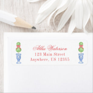 Watercolor Chinoiserie jul Bow Topiary Returadress Etikett