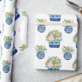 Watercolor Chinoiserie Mandarins & Hydrangeas Presentpapper