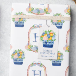 Watercolor Chinoiserie Mandarins jul Presentetikett