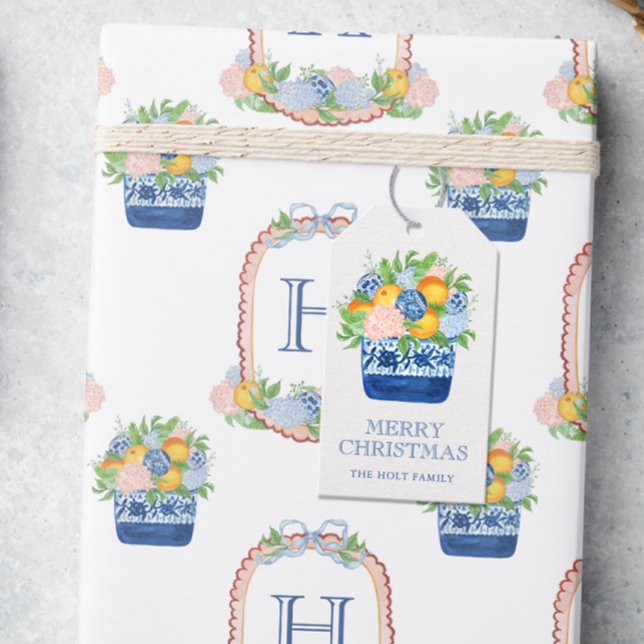 Watercolor Chinoiserie Mandarins jul Presentetikett (Skapare uppladdad)