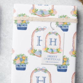 Watercolor Chinoiserie Mandarins Monogram Vapenskö Presentetikett