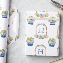 Watercolor Chinoiserie Mandarins Monogram Vapenskö Presentpapper
