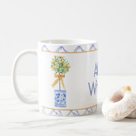 Watercolor Chinoiserie Orange Träd Topiary Kaffemugg