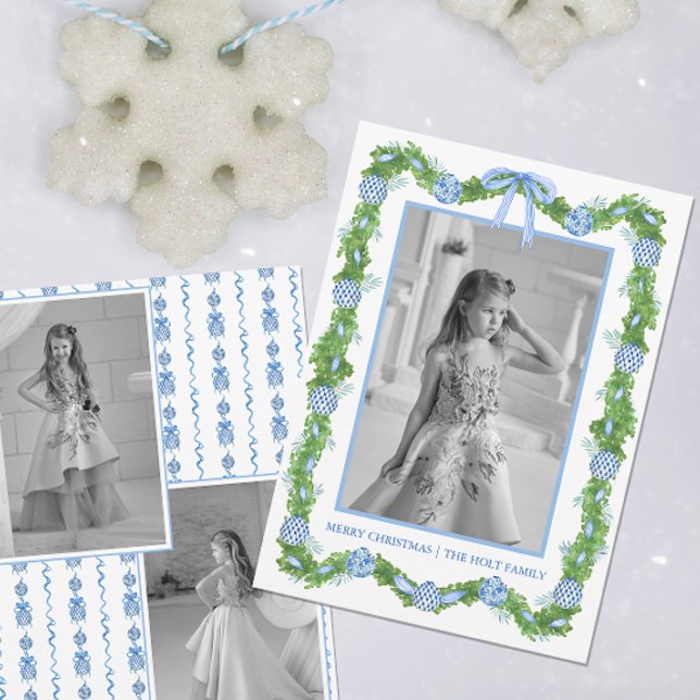 Watercolor Chinoiserie Ornaments Garland jul Julkort (Skapare uppladdad)