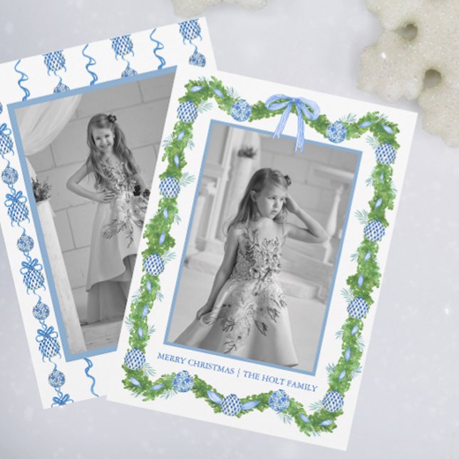 Watercolor Chinoiserie Ornaments Garland jul Julkort (Skapare uppladdad)