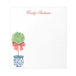 Watercolor Chinoiserie Red Bow Topiary Anteckningsblock