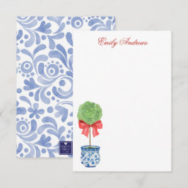 Watercolor Chinoiserie Red Bow Topiary Tack Kort