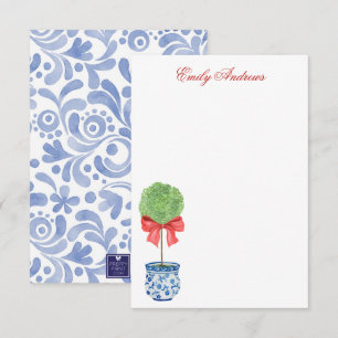 Watercolor Chinoiserie Red Bow Topiary Tack Kort