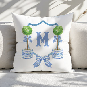 Watercolor Chinoiserie Topiary Monogram Vapensköld Kudde