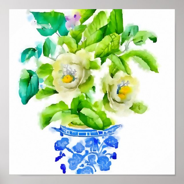 Watercolor Chinoiserie Vas med Flowers Poster (Framsidan)