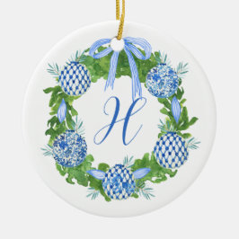 Watercolor Chinoiserie Wandejul Monogram Julgransprydnad Keramik