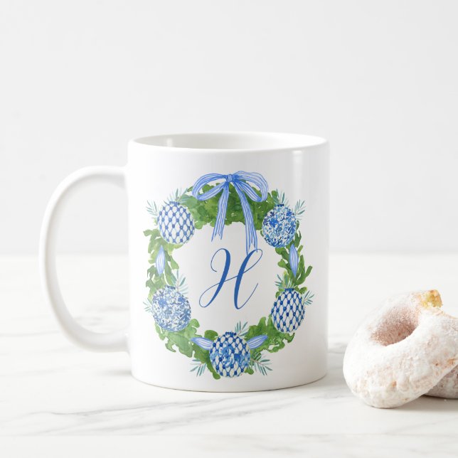 Watercolor Chinoiserie Wandejul Monogram Kaffemugg (Med munk)