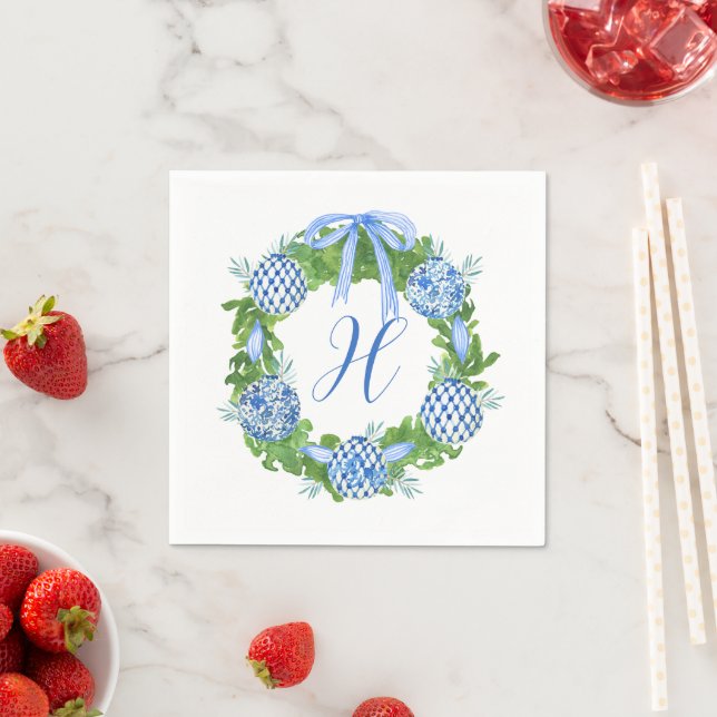 Watercolor Chinoiserie Wandejul Monogram Pappersservett (Insitu)