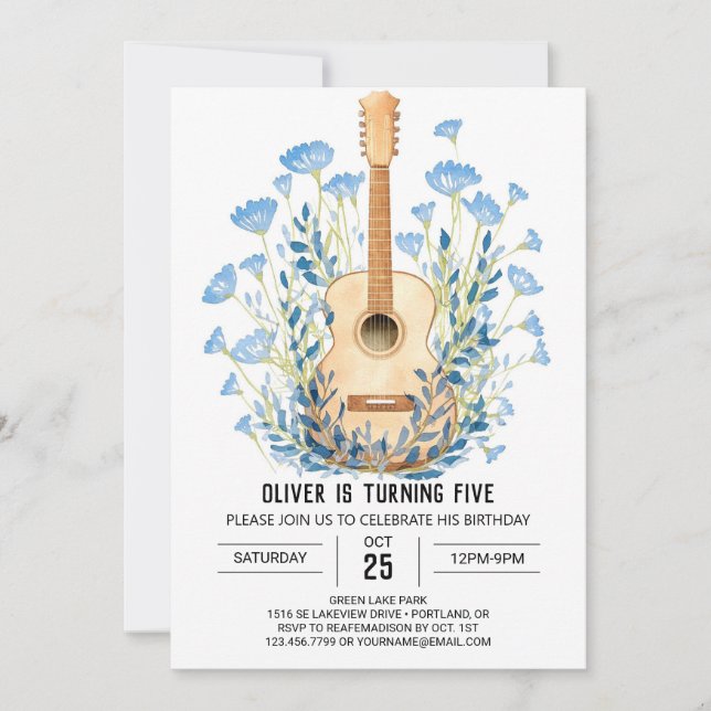 Watercolor Chord Guitar Boy Birthday Inbjudningar (Framsida)