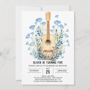 Watercolor Chord Guitar Boy Birthday Inbjudningar