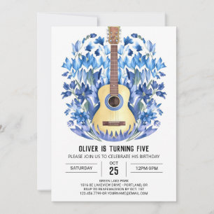 Watercolor Chord Guitar Boy Birthday Inbjudningar