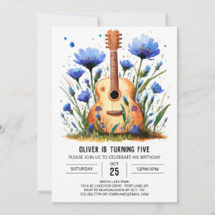 Watercolor Chord Guitar Boy Birthday Inbjudningar