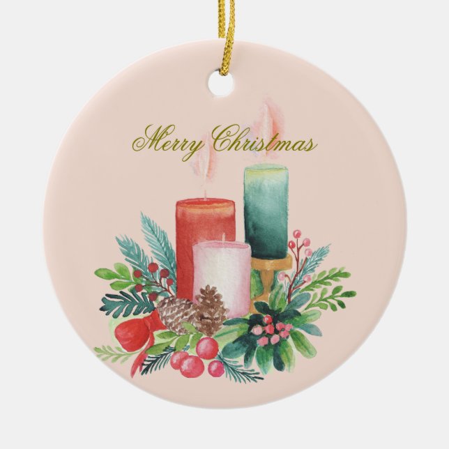 Watercolor Christmas candles Keepsake Ornament (Framsidan)