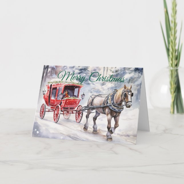 Watercolor Christmas carriage Helgkort (Framsida)