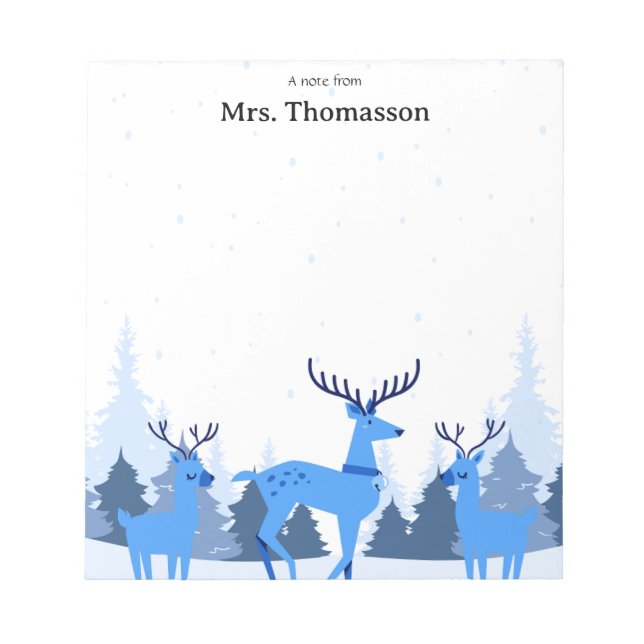 Watercolor Christmas Deer Teacher Notepad Anteckningsblock (Framsida)