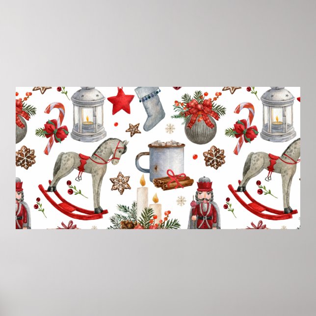 Watercolor christmas dekoration mönster poster (Framsidan)