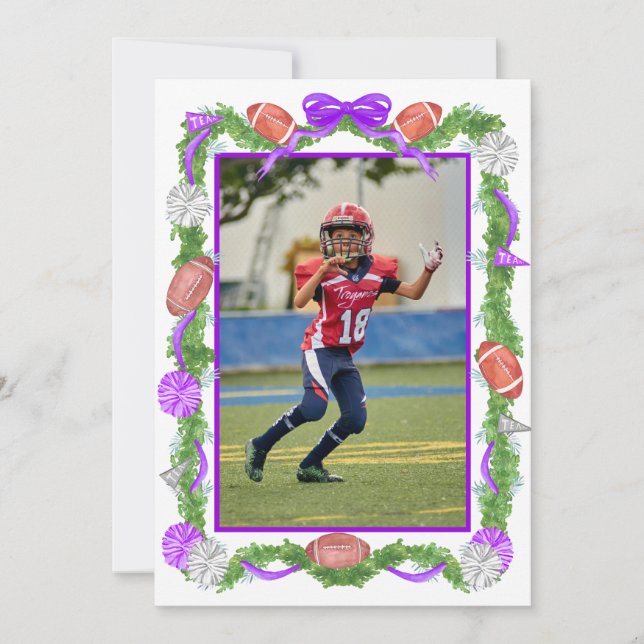 Watercolor Christmas Football Garland & Tree Photo Julkort (Framsida)