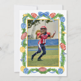Watercolor Christmas Football Garland & Tree Photo Julkort