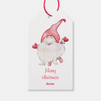 Watercolor christmas gnome presentetikett