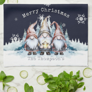 Watercolor Christmas Gnomes Personalized Kökshandduk