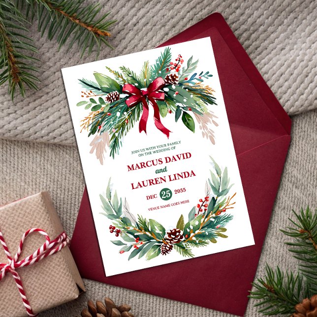 Watercolor Christmas Greenery Wedding Invitation Inbjudningar (Skapare uppladdad)
