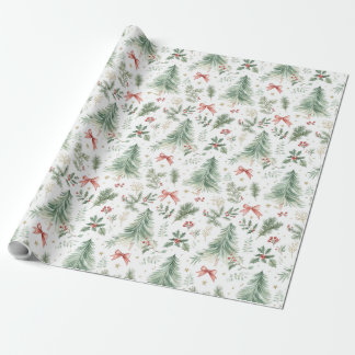 Watercolor Christmas Greenery Wrapping Paper Presentpapper