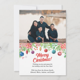 Watercolor Christmas Holiday Photo Greeting Julkort