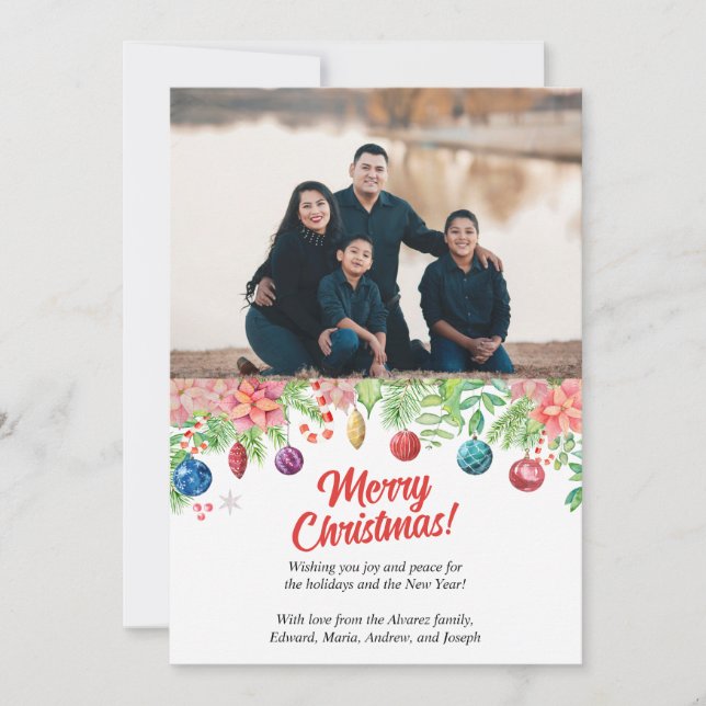 Watercolor Christmas Holiday Photo Greeting Julkort (Framsida)