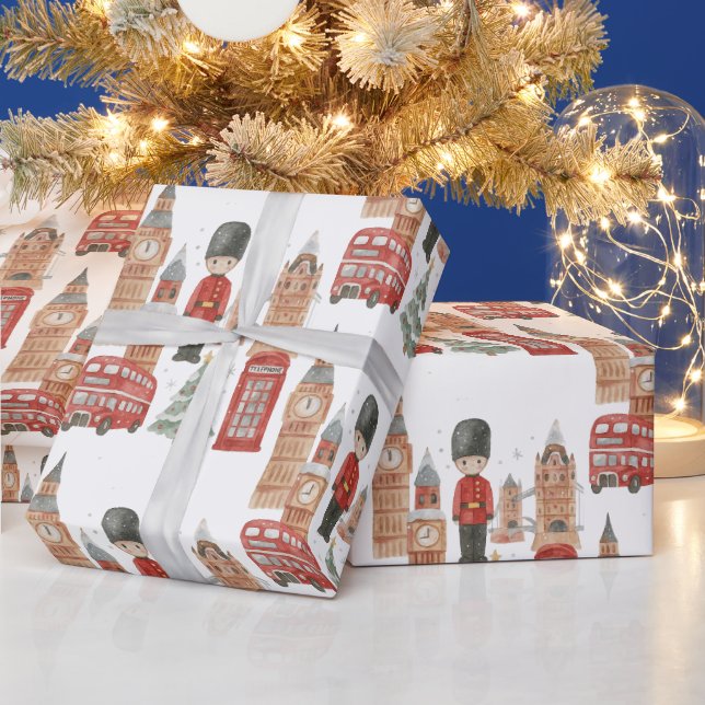 Watercolor Christmas in London Wrapping Paper  Presentpapper (Helgdagar)