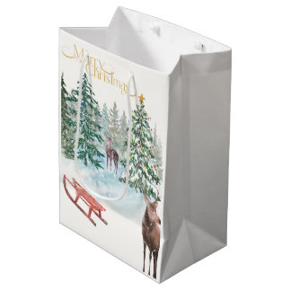 Watercolor Christmas Medium Gift Bag