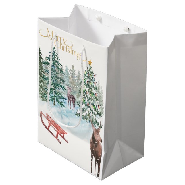 Watercolor Christmas Medium Gift Bag (Framsidan Vinklad)