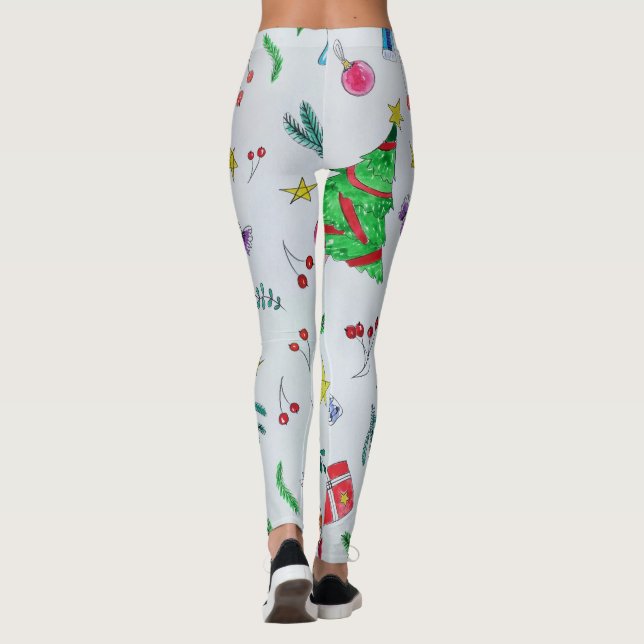 Watercolor Christmas Pattern Women's Leggings (Baksida)