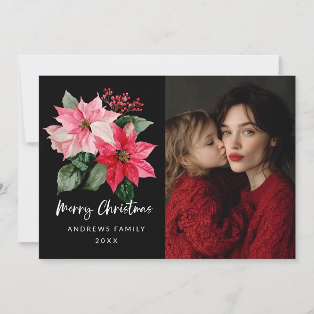 Watercolor Christmas Poinsettia Design Meddelande (Framsida)